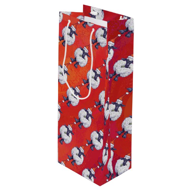 Sheep Christmas On Red Wine Gift Bag (Front Angled)