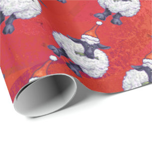 Sheep Christmas On Red Wrapping Paper