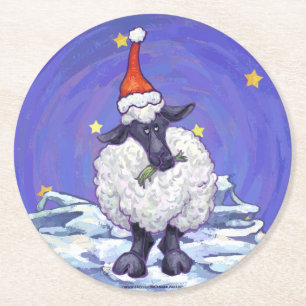 Sheep Christmas Round Paper Coaster