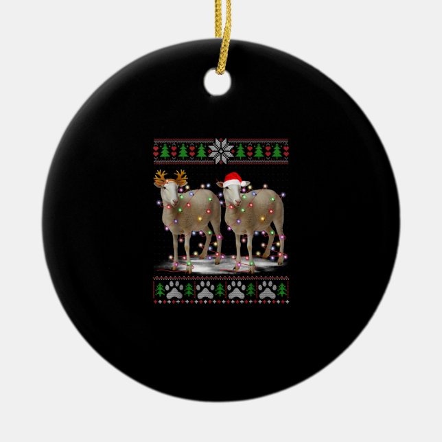 Sheep Christmas Tree Lights | Santa Animal Gift Ceramic Tree Decoration (Front)