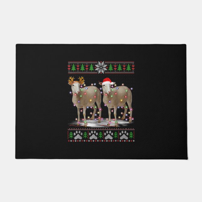 Sheep Christmas Tree Lights | Santa Animal Gift Doormat (Front)