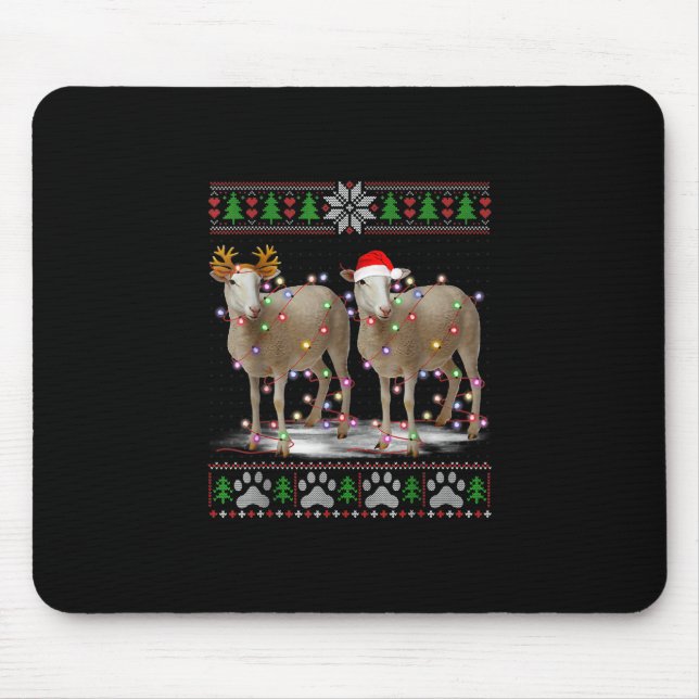 Sheep Christmas Tree Lights | Santa Animal Gift Mouse Mat (Front)