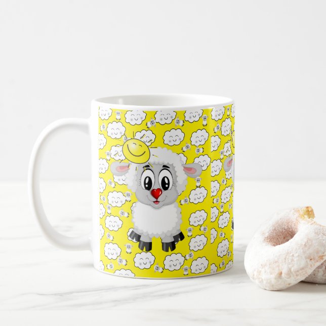 Sheep Clouds Yellow Sun Mug (With Donut)