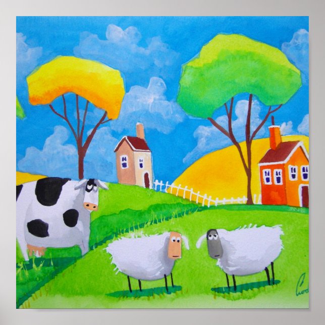 SHEEP COW FOLK PAINTING POSTER (Front)