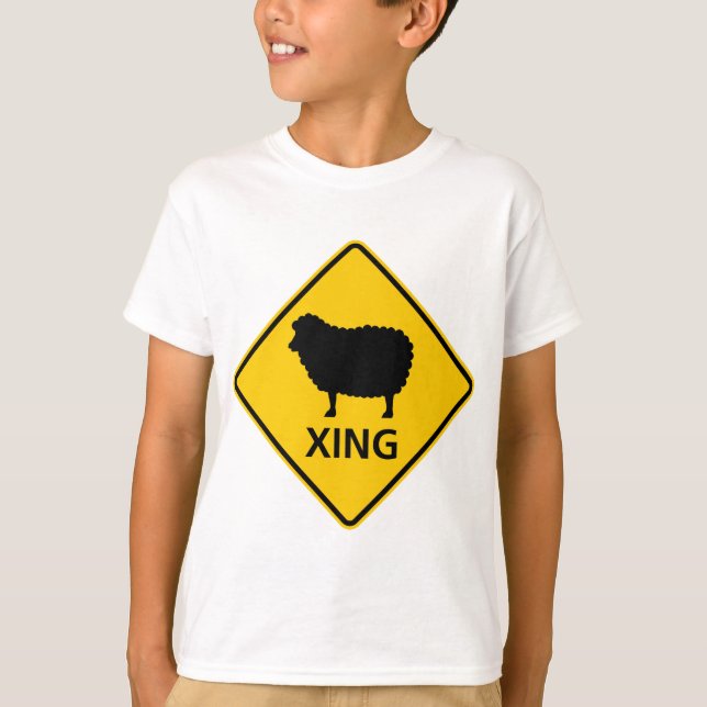 Sheep Crossing Highway Sign T-Shirt (Front)