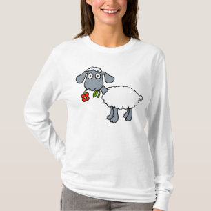 Sheep Cute Lamb Black Grey White Red Flower T-Shirt