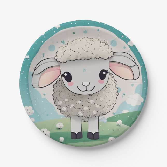 Sheep cute  paper plate (Front)
