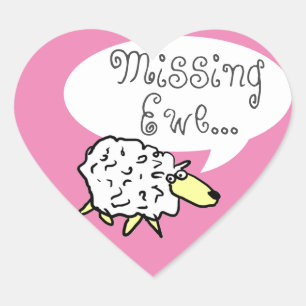 Sheep Design Cartoon with Missing Ewe Pun Heart Sticker