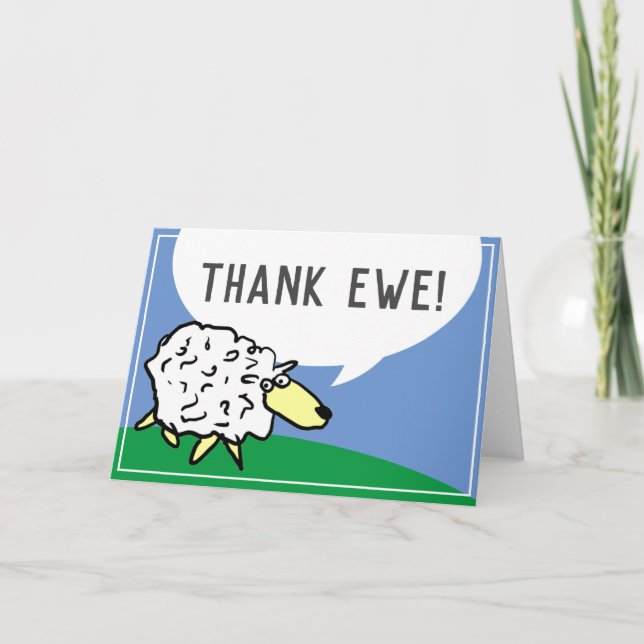 Sheep Design Cartoon with Thank Ewe Pun Card (Front)