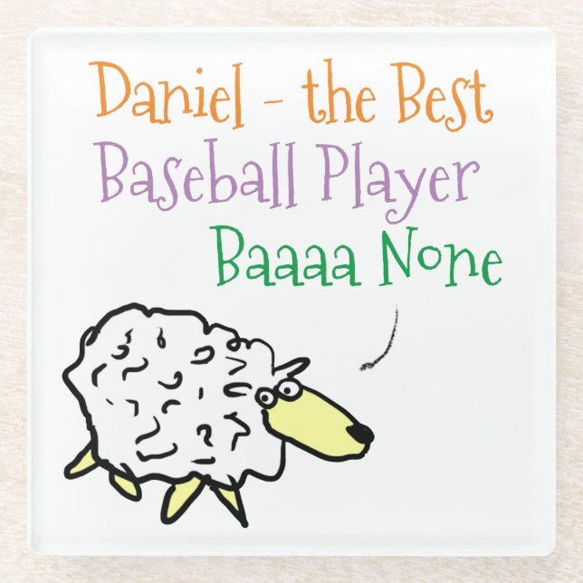 Sheep Design for a Baseball Player Glass Coaster (Front)