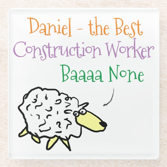 Sheep Design for a Construction Worker Glass Coaster (Front)