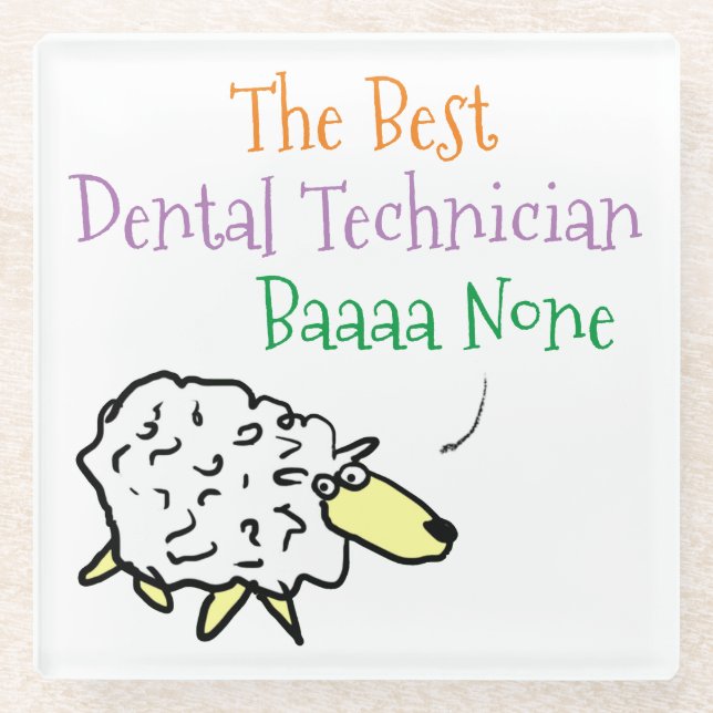 Sheep Design for a Dental Technician Glass Coaster (Front)