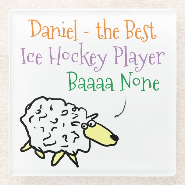 Sheep Design for a Ice Hockey Player Glass Coaster (Front)