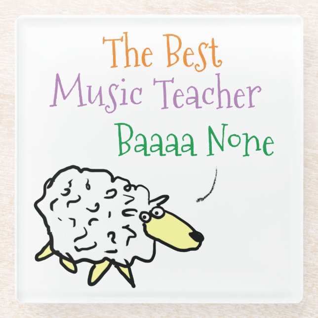 Sheep Design for a Music Teacher Glass Coaster (Front)