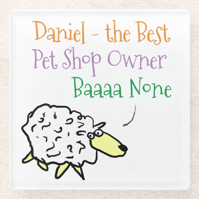 Sheep Design for a Pet Shop Owner Glass Coaster (Front)
