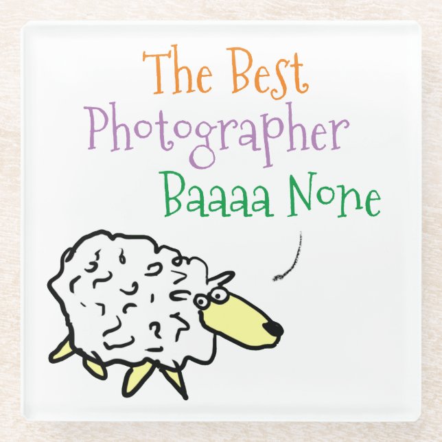 Sheep Design for a Photographer Glass Coaster (Front)