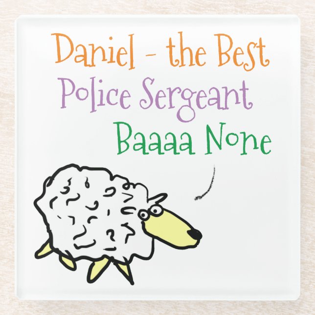 Sheep Design for a Police Sergeant Glass Coaster (Front)