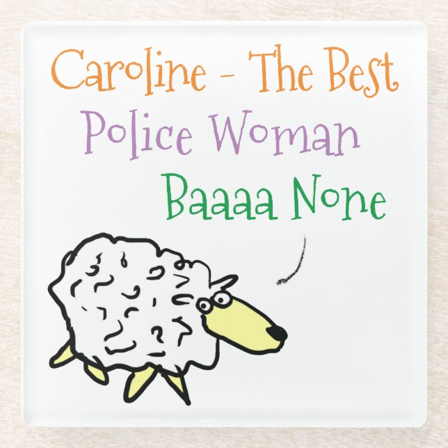Sheep Design for a Police Woman Glass Coaster (Front)
