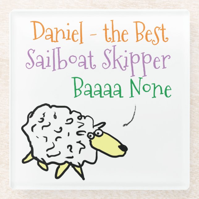 Sheep Design for a Sailboat Skipper Glass Coaster (Front)