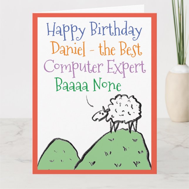 Sheep Design Happy Birthday to a Computer Expert Card (Front)