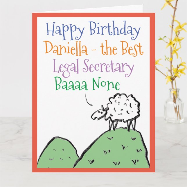 Sheep Design Happy Birthday to a Legal Secretary Card (Yellow Flower)