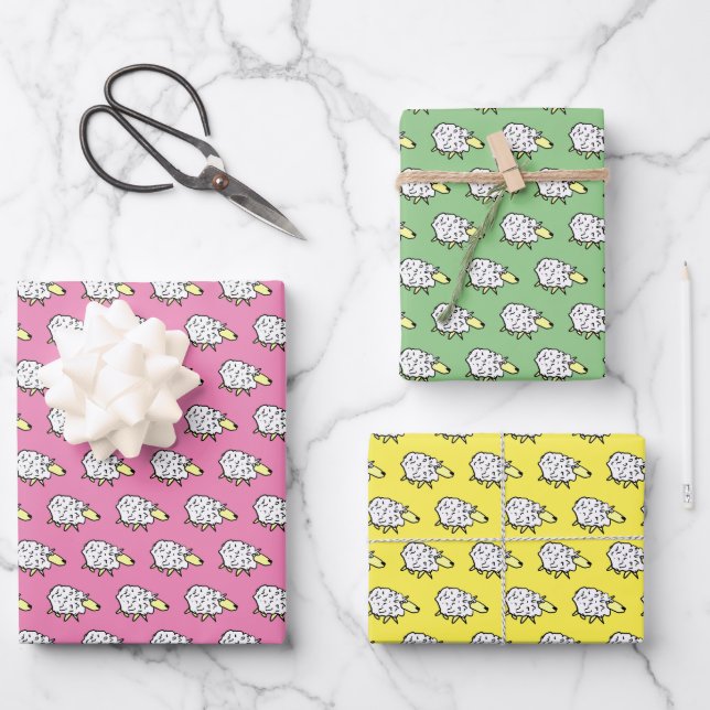 Sheep Design Illustration All Over Pattern Wrapping Paper Sheet (Front)