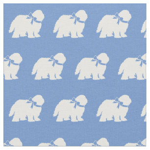 Sheep Dog Silhouette Pet Light Blue Fabric