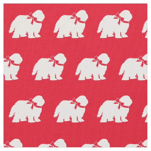 Sheep Dog Silhouette Pet Red Fabric (Close Up)