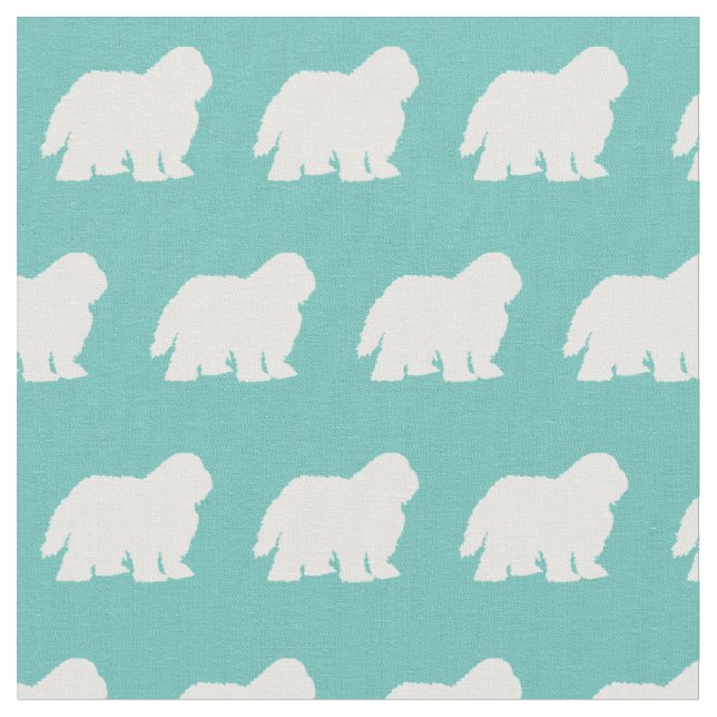 Sheep Dog Silhouette Pet Teal Fabric (Close Up)