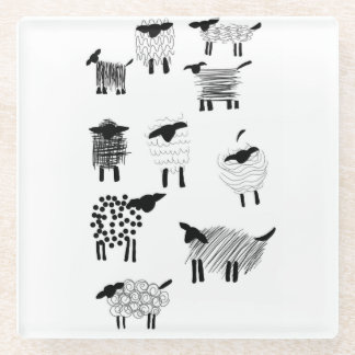 Sheep doodles glass coaster
