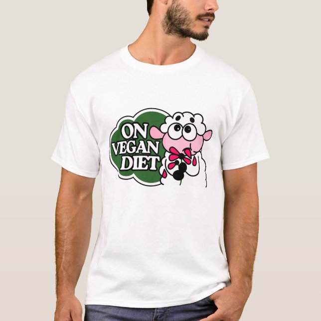 Sheep Eating Flower Saying “On Vegan Diet”  T-Shirt (Front)