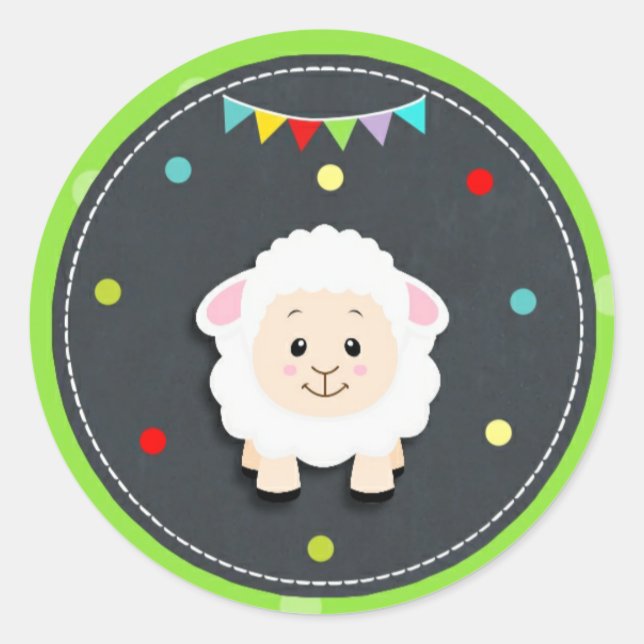 Sheep Farm Barnyard Animal Birthday Baby Shower Classic Round Sticker (Front)