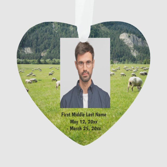 Sheep Farm Shepherd Dated Photo Custom Ornament (Back)