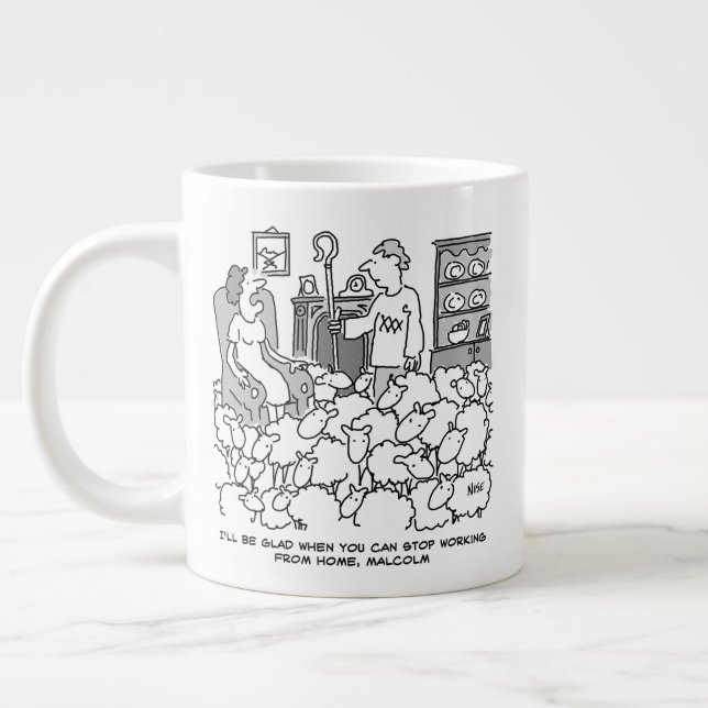 Sheep Farmer Working from Home with his Sheep Large Coffee Mug (Left)