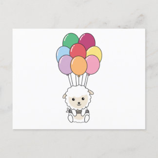 Sheep Flies Up With Colourful Balloons Postcard
