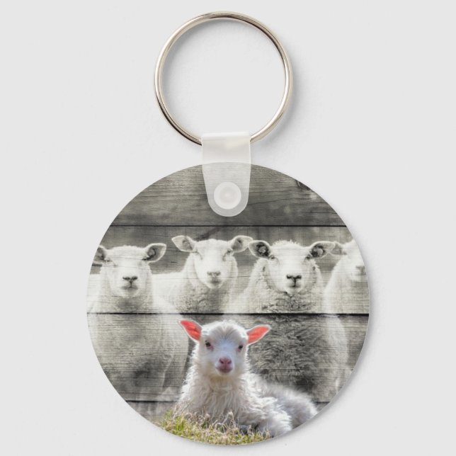 Sheep Flock Baby Lamb Key Ring (Front)