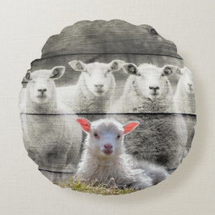 Sheep Flock Baby Lamb Round Cushion