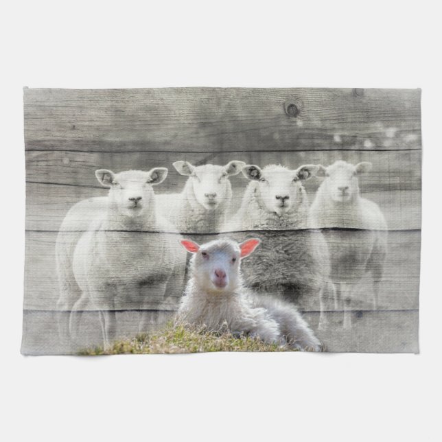 Sheep Flock Baby Lamb Tea Towel (Horizontal)