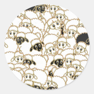 sheep flock black and white classic round sticker