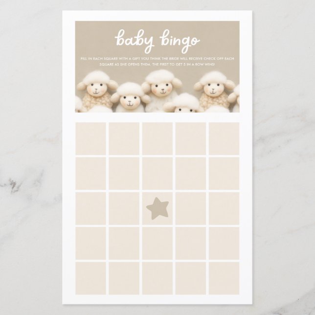 Sheep Gender Neutral Baby Bingo Game Card (Front)