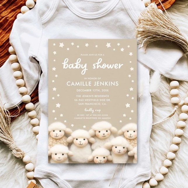 Sheep Gender Neutral Baby Shower Invitation (Little Lamb Gender Neutral Baby Shower Invitation)