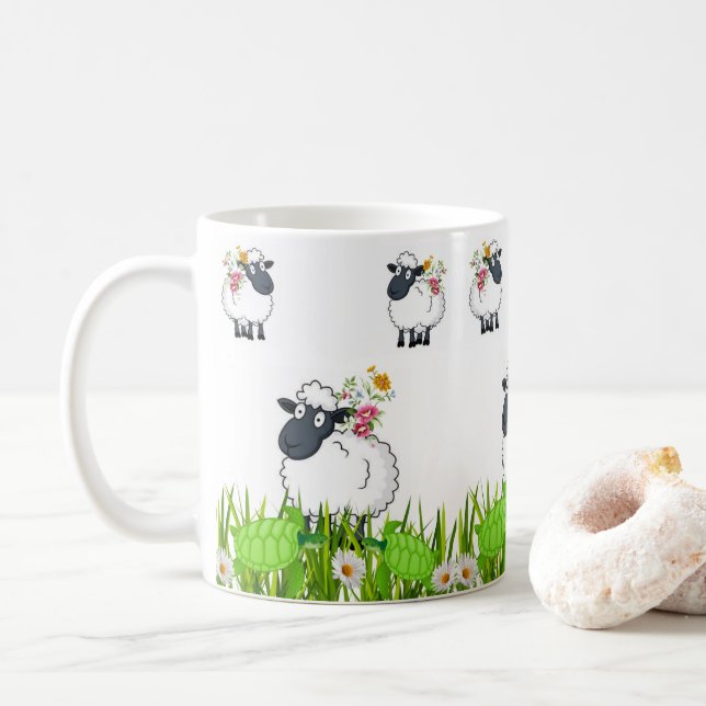 Sheep Green Turtles Floral Mug (With Donut)