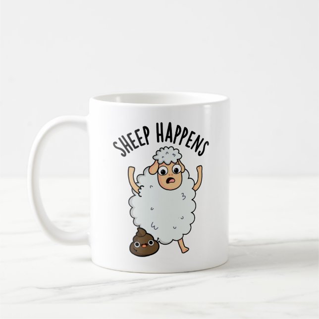 Sheep Happens Funny Poop Pun  Coffee Mug (Left)