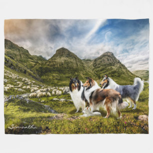 Sheep Herding Rough Collies - Personalised Fleece Blanket