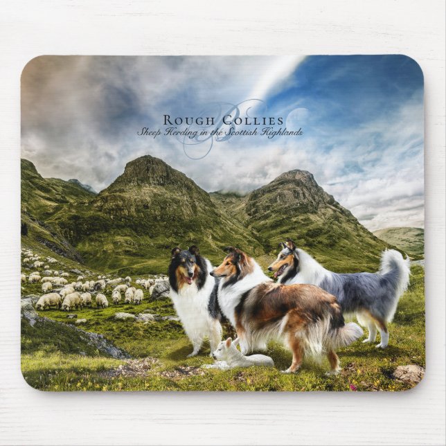 Sheep Herding Rough Collies - Personalised Mouse Mat (Front)