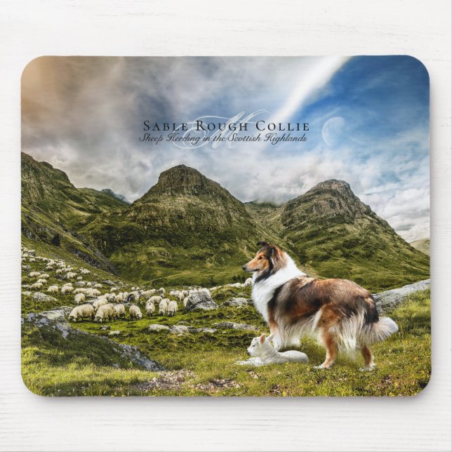 Sheep Herding Sable Rough Collie - Personalised Mouse Mat (Front)