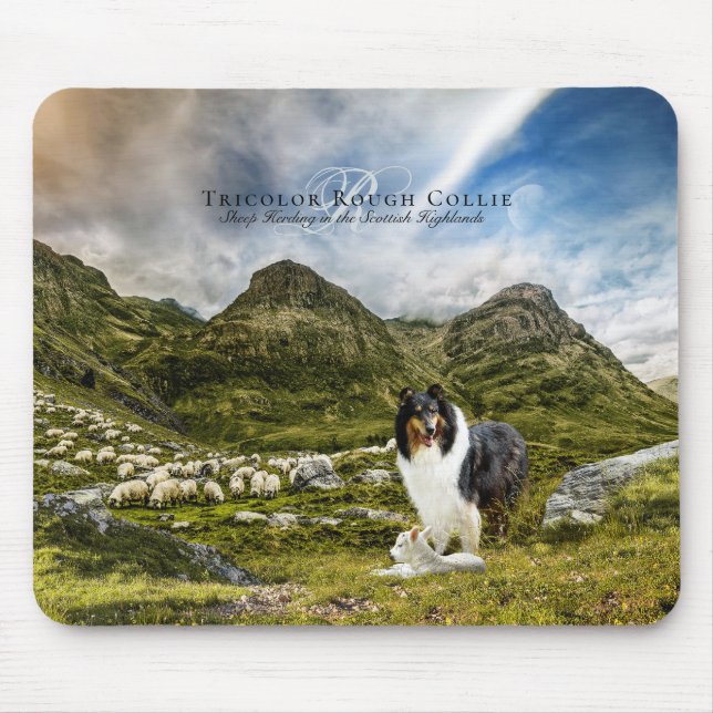 Sheep Herding Tricolor Rough Collie - Personalized Mouse Mat (Front)