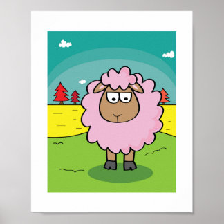 Sheep Illustration - Kids Farm Animal Art Poster
