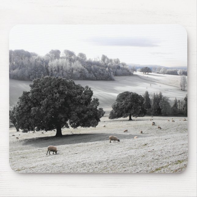 Sheep in a frosty field mouse mat (Front)