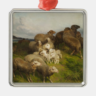 Sheep in a Meadow (by August Friedrich Schenck) Metal Tree Decoration